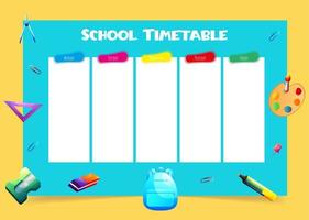 School schedule. Timetable for kids. Weekly time table with day of the week and handdrawn school stuff. Educational classes diary. A4 paper size. vector