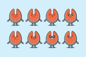 Set kawaii fresh salmon cartoon with expressions vector