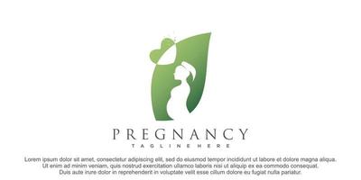 diseño de logotipo de mujer embarazada con concepto de naturaleza vector premium