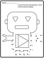 juego educativo de rompecabezas de punto a punto con robot de fideos para niños, ilustración vectorial vector