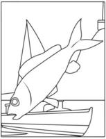 Sea Animals Coloring page for kids. Fish vector illustration.