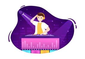 Night Club Cartoon Illustration with Nightlife like a Young People Drink Alcohol and Youth Dance Accompanied by Dj Music in Spotlight vector