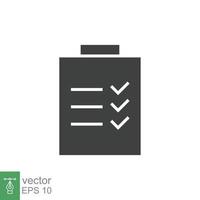 Clipboard checklist icon. Simple solid style. Document with checkmark, business agreement concept. Glyph vector illustration isolated on white background. EPS 10.