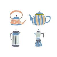 tetera con hojas de té, linda ilustración vectorial vector