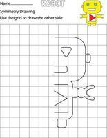 Grid copy game, complete the picture children. Printable Kids activity sheet with Robot vector