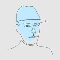 un retrato de línea de dibujo continuo de un joven con sombrero, gorra, gorra de béisbol. .una sola mano dibujada línea de arte doodle contorno aislado ilustración mínima personaje de dibujos animados plano vector