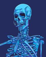 Skeleton smoking cigarette line art vector illustration