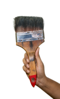 Old used flat paint brush with rust and paint marks isolated on PNG background