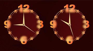 Clock glassmorphism effect. Set 3d style round timer Gold clock face and hands for mobile app design. Business icon. Modern concept background. Indication of time. Vector illustration