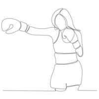 continuous line drawing of female boxing athlete vector illustration