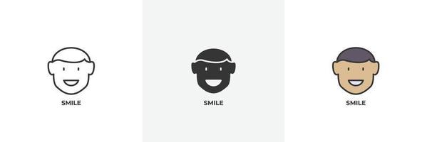 icono de sonrisa. línea, versión en color de contorno sólido y relleno, contorno y signo de vector relleno. símbolo de idea, ilustración de logotipo. gráficos vectoriales