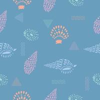 colorful abstract seashell and sea horse seamless pattern premium vector