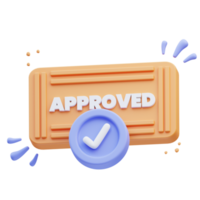 Rendu 3d d'un insigne d'illustration d'icône mignon approuvé, certificat png