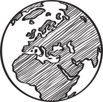 Freehand drawing world map sketch on globe. png