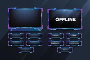 Live screen border and button decoration vector for gamers. Screen overlay panel design with blue and purple colors. Broadcast streaming screen overlay vector with modern shapes.