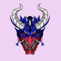 Satan head with japanese style culture illustration Sinister masks of Japanese demons and monsters vector