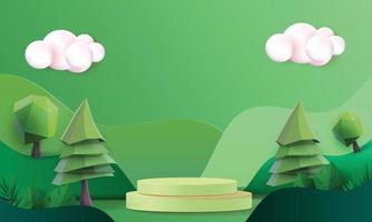 podio banner geométrico etapa maqueta árbol tropical producto verde