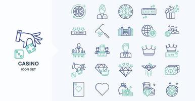 Casino and gambling outline coloured icon set vector