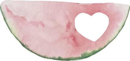 Watercolor illustration of watermelon, half a watermelon, a piece of watermelon, a slice of watermelon. Watermelon love and hearts vector