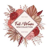 Autumn trendy design. Hand drawn vector illustration. Can be used for banners, social media, flyers, posters. Space for text