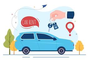 Car Rental, Booking Reservation and Sharing using Service Mobile Application with Route or Points Location in Hand Drawn Cartoon Flat Illustration vector