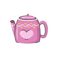 Ceramic vector teapot. Hand drawn kettle with decorative elements.  Cartoon dishware, kitchen utensil, tool for teatime.