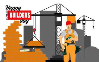 Builders day, engineers day, crane operators day, architects day, labor day concept vector illustration