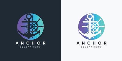 anchor marine and ship wheel icon logo design template with creative element vector