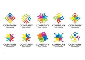 Set of community logo. People crowd vector logo. Abstract people logo. Teamwork logo. Network logo. Community vector illustration.