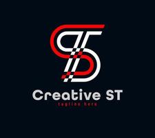 Creative S and T letter combination logo design. Linear animated corporate sports logo. Unique custom minimal design template vector illustration.