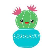 Hand drawn cacti set.  Cute succulent character . Vector flat illustration