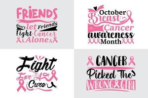 paquete de diseños de citas de cáncer de mama, citas de cáncer de mama de octubre que dicen lo mejor para imprimir camisetas, ropa, tazas, almohadas, afiches, pancartas, aisladas en una cinta rosa de fondo negro. vector