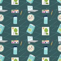 School pattern with elements of stationery, books, simple shapes, notes vector