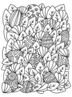 Find Easter Eggs coloring page with intricate patterns and leaves for holiday activity vector