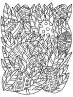 Find the hidden eggs coloring page for kids with a search task for Easter activities vector