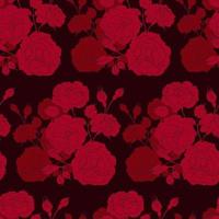 bouquet of bright red roses, a branch with flowers, leaves and buds, on a dark background. Seamless pattern vector illustration.