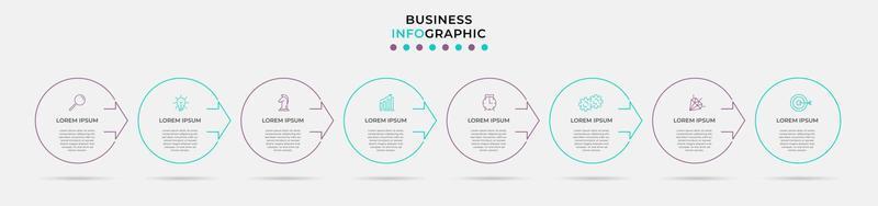 Vector Infographic design business template with icons and 8 options or steps. Can be used for process diagram, presentations, workflow layout, banner, flow chart, info graph