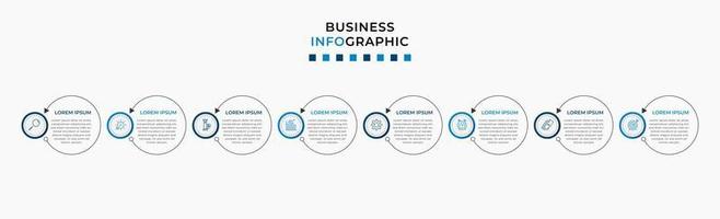 Vector Infographic design business template with icons and 8 options or steps. Can be used for process diagram, presentations, workflow layout, banner, flow chart, info graph