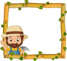 Farmer on the wood frame with roots and leaf