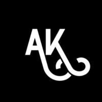 diseño del logotipo de la letra ak sobre fondo negro. concepto de logotipo de letra de iniciales creativas ak. diseño de icono de AK. ak diseño de icono de letra blanca sobre fondo negro. Alaska vector