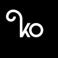 diseño de logotipo de letra ko sobre fondo negro. concepto de logotipo de letra inicial creativa ko. diseño de letras ko. ko diseño de letras blancas sobre fondo negro. logotipo de ko, ko vector