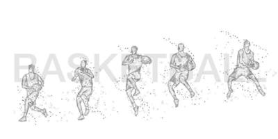 set basketball player jumping movement poly vector