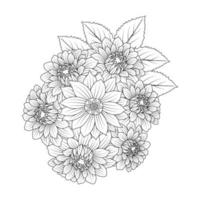 dahlia flower illustration with pencil stroke in doodle art design of coloring page design vector