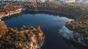 Aerial view of Twardowski Rocks Park an old flooded stone mine in Krakow, Poland video