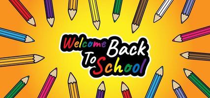 Back to school background with the concept of colorful pencils and unique back to school text. Vector background with yellow orange gradient