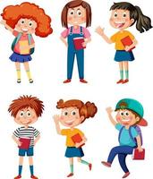 School kids cartoon characters set vector