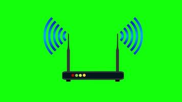 wireless router modem with wifi signal 2d animation green screen video