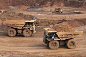 Sorowako, Indonesia, August 3, 2022 - Haul dump trucks used to transport mining material in the nickel mining of PT. Vale Indonesia in Sorowako, East Luwu, South photo