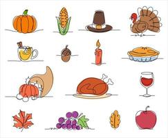 thanksgiving day colored line icon in continuous line drawing vector