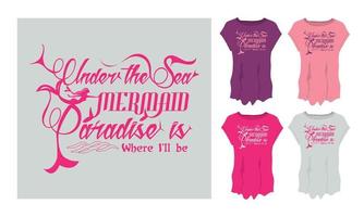 Under The Sea Mermaid Paradise is Typography Art Vinteag T Shirt Design For Kids And Girl Bundle pack vector